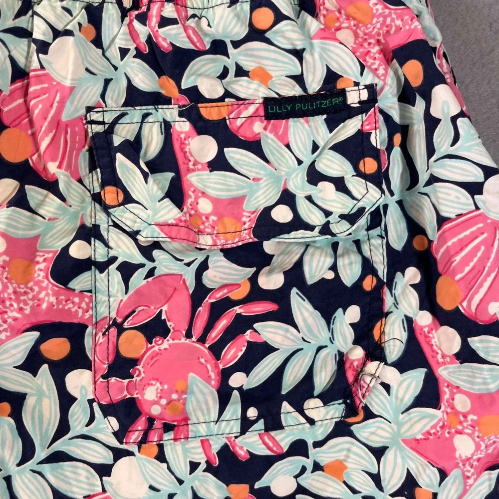 Lilly Pulitzer Mens XL Swim Trunks Pink Blue Crab Starfish Tropical Board Shorts